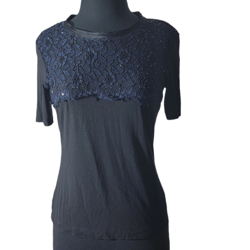 St John couture t-shirt black sequins short sleeve sz S